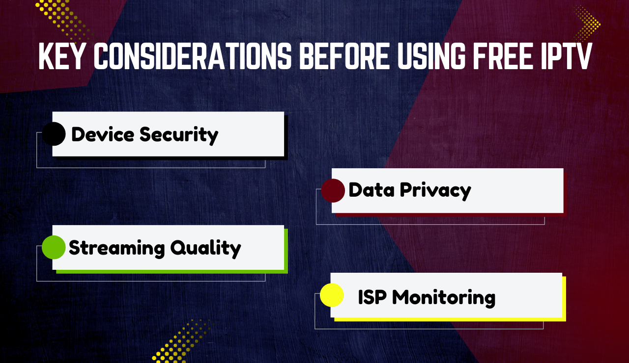 Key considerations before using free IPTV: device security, data privacy, streaming quality, ISP monitoring