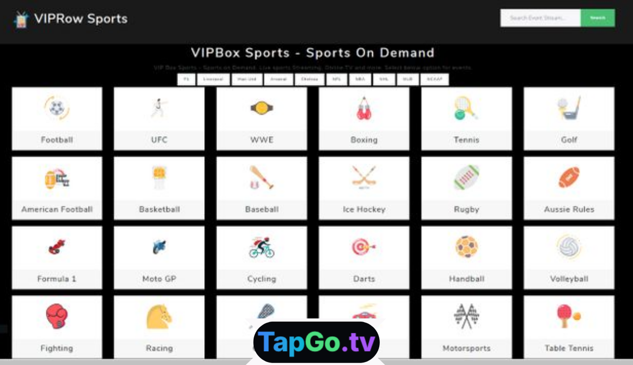 VipRow Sports global coverage interface